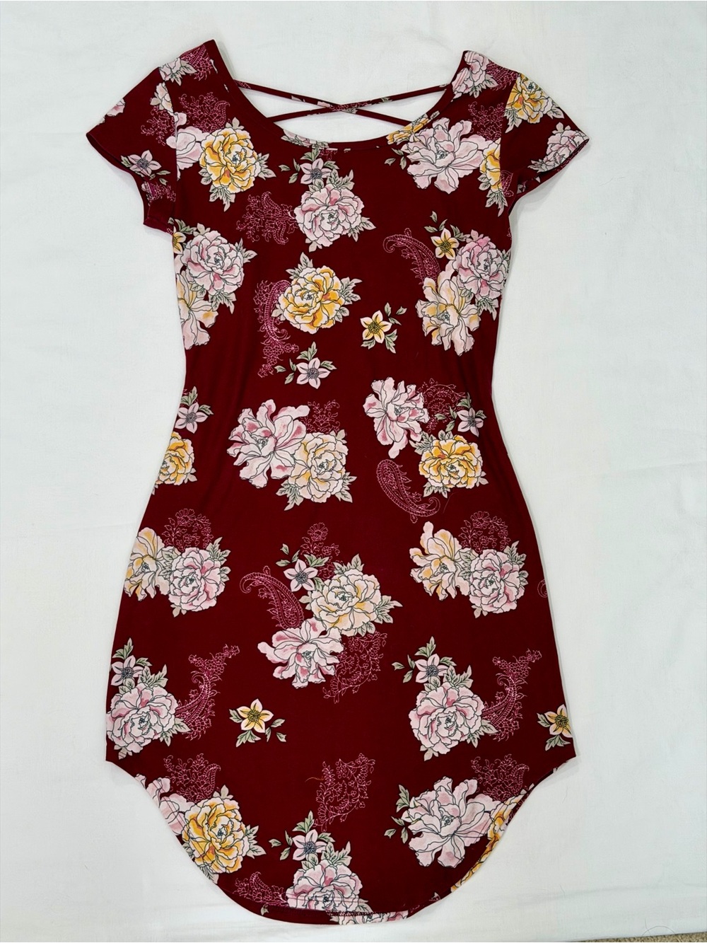 Butter Soft Burgundy Floral Mini Dress Small